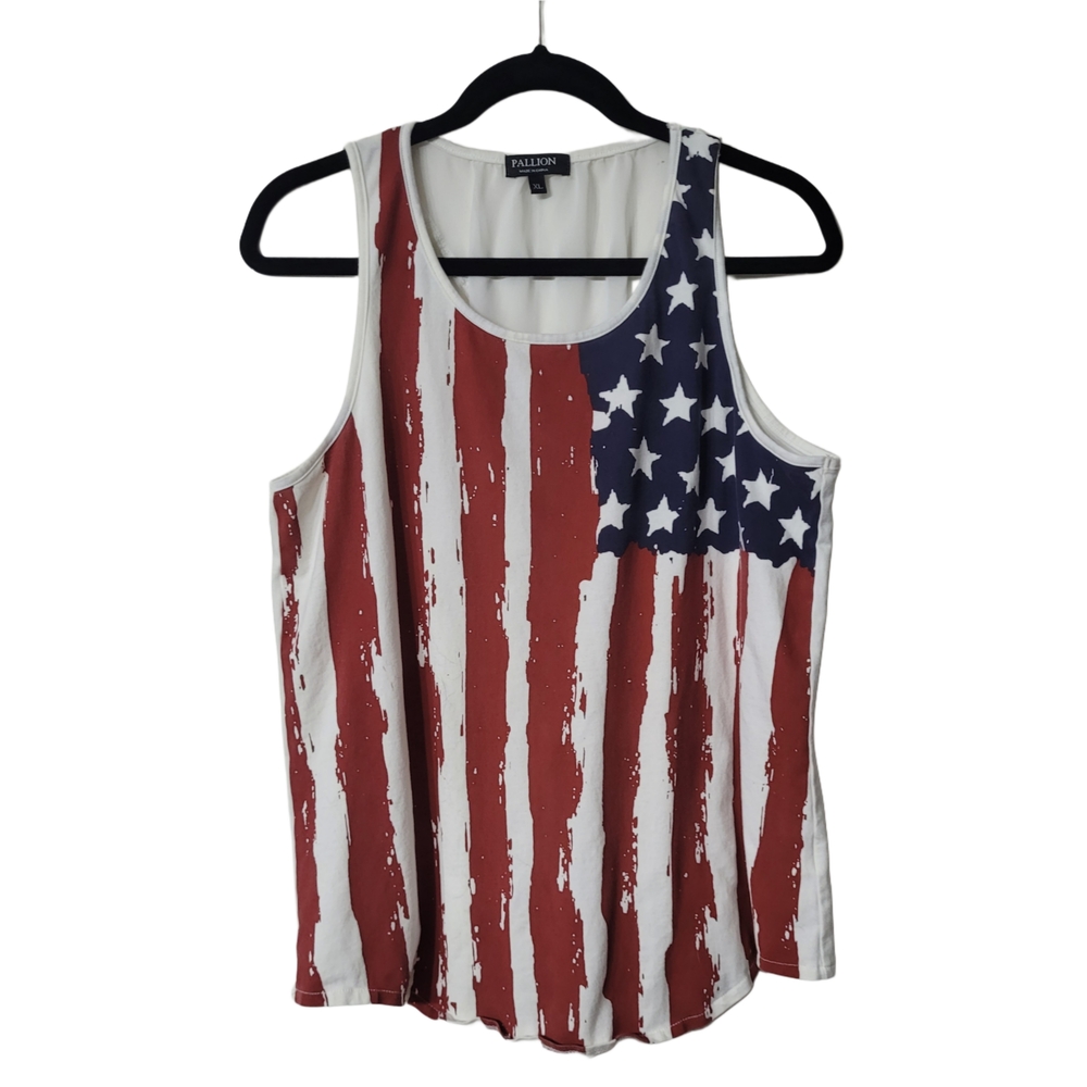 Red and White Sleeveless Tank Top with Vintage American Flag Design Size XL